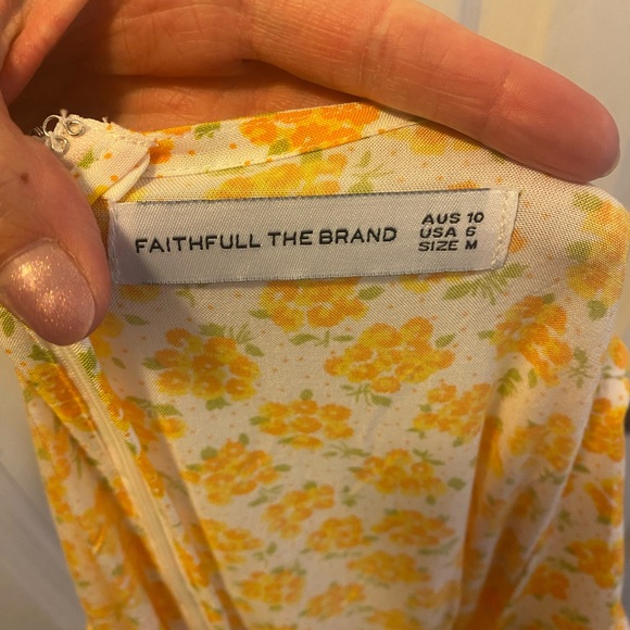 Faithful The Brand Linnie Midi Yellow Floral Dress Puff Sleeve Flowy 6 NEW - Picture 6 of 8
